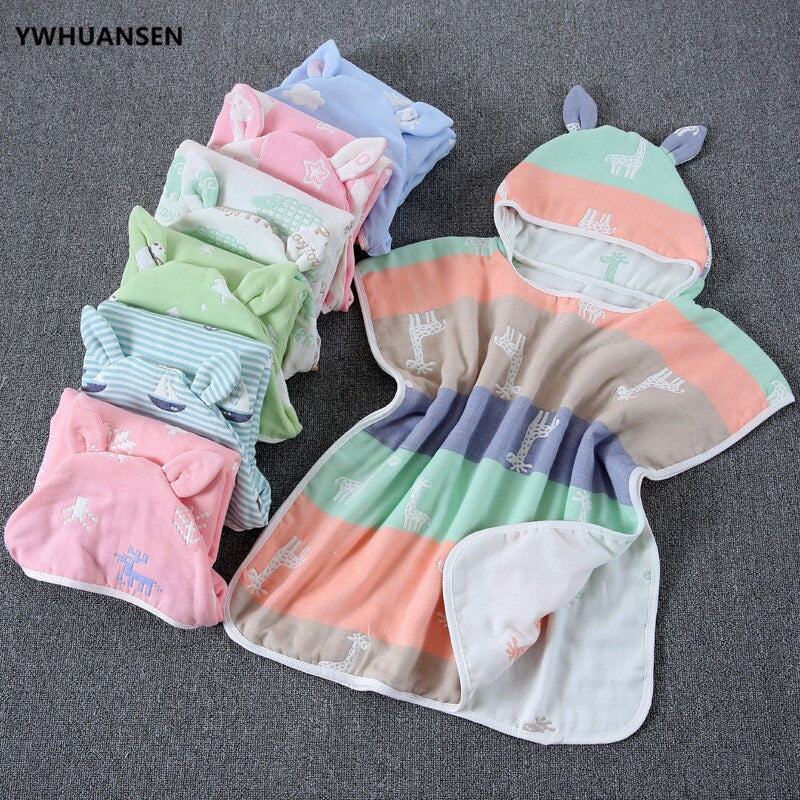 60*60cm 6 Layers Gauze Hooded Beach Towel Cotton Baby Cape Towels Soft Poncho Kids Bathing Stuff For Babies Washcloth