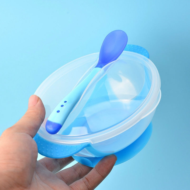 Baby Feeding Set Sucker Bowl Spoon Temperature Sensing Baby Tableware Learning Dishes Assist Food Bowl Children Feeding Bowl