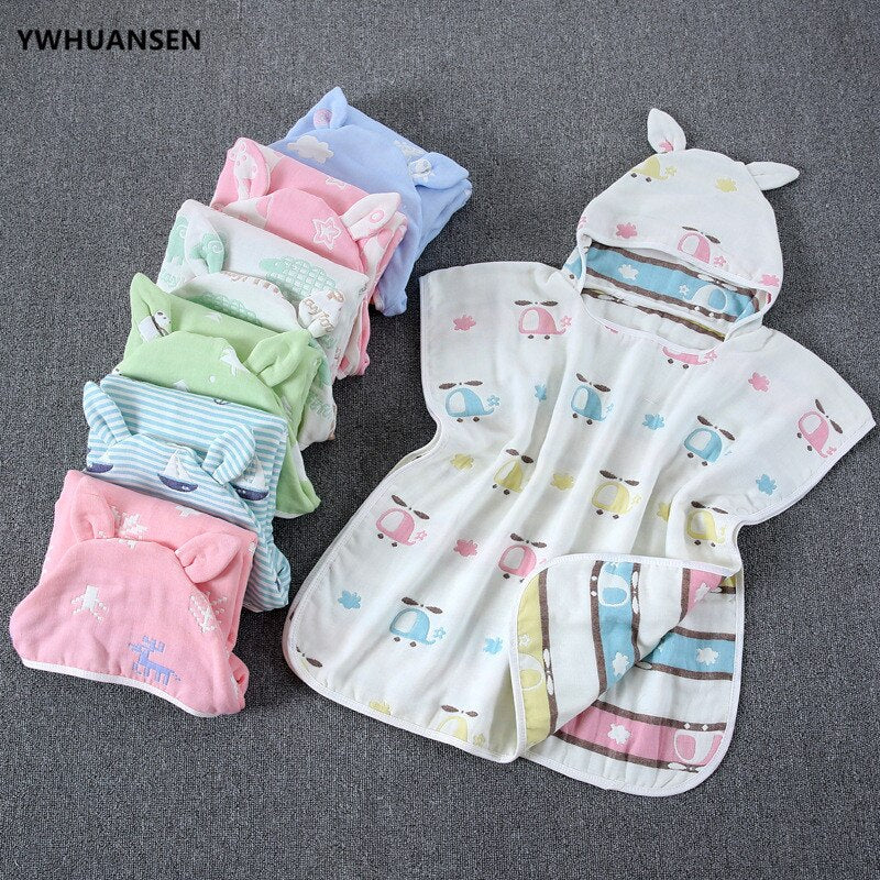 60*60cm 6 Layers Gauze Hooded Beach Towel Cotton Baby Cape Towels Soft Poncho Kids Bathing Stuff For Babies Washcloth