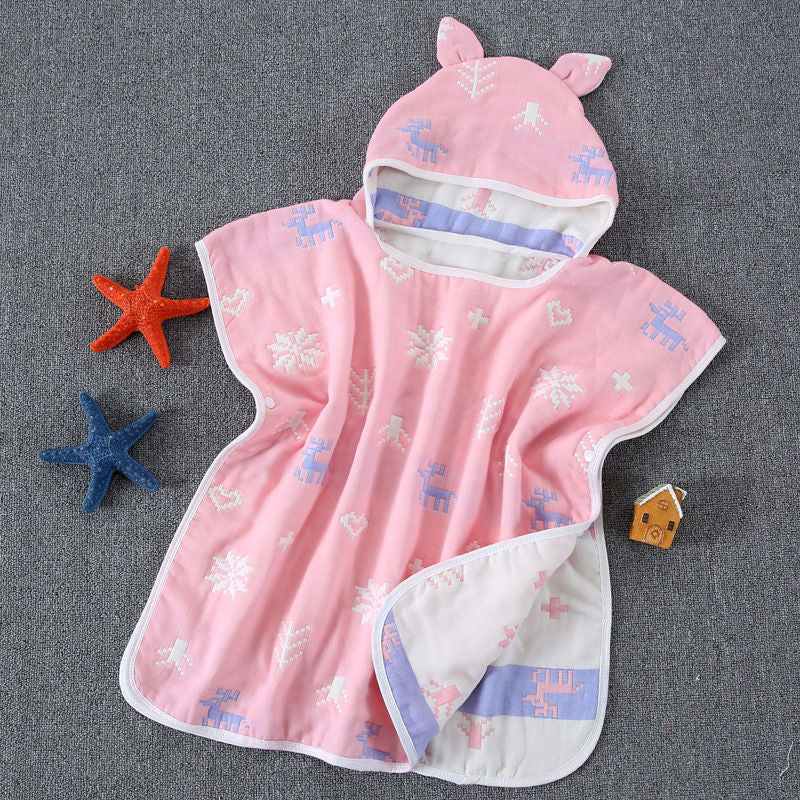 6 Layers Gauze Hooded Beach Towel Cotton Baby Cape Towels Soft Poncho Kids Bathing Stuff For Babies Washcloth