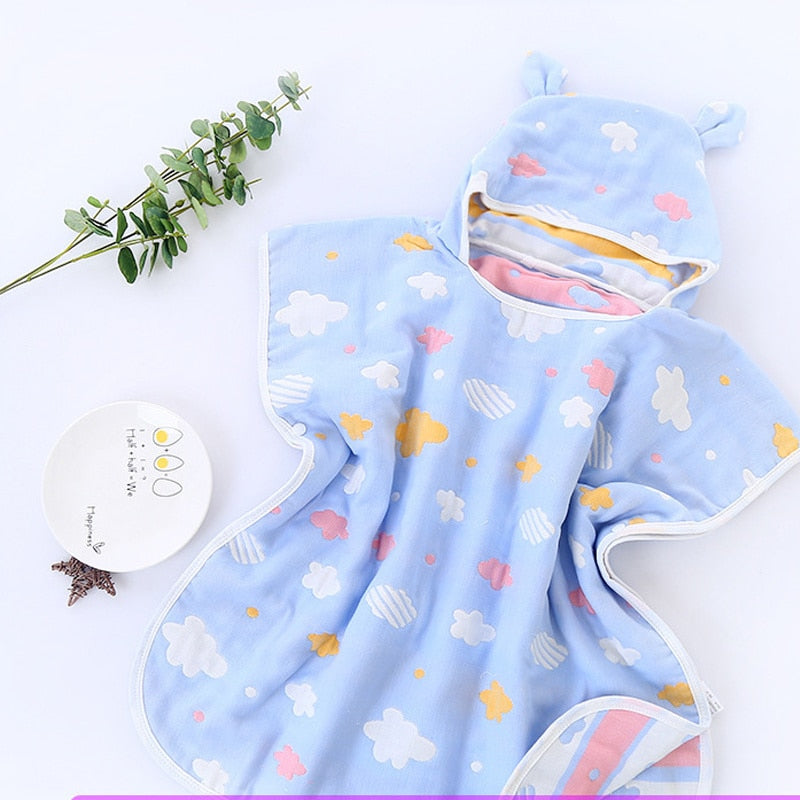 6 Layers Gauze Hooded Beach Towel Cotton Baby Cape Towels Soft Poncho Kids Bathing Stuff For Babies Washcloth