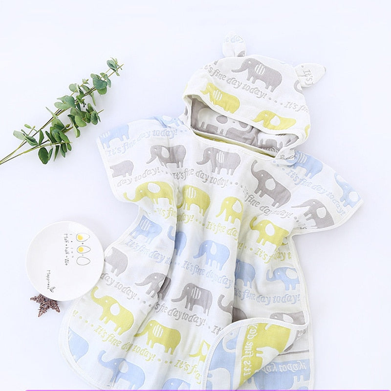 6 Layers Gauze Hooded Beach Towel Cotton Baby Cape Towels Soft Poncho Kids Bathing Stuff For Babies Washcloth