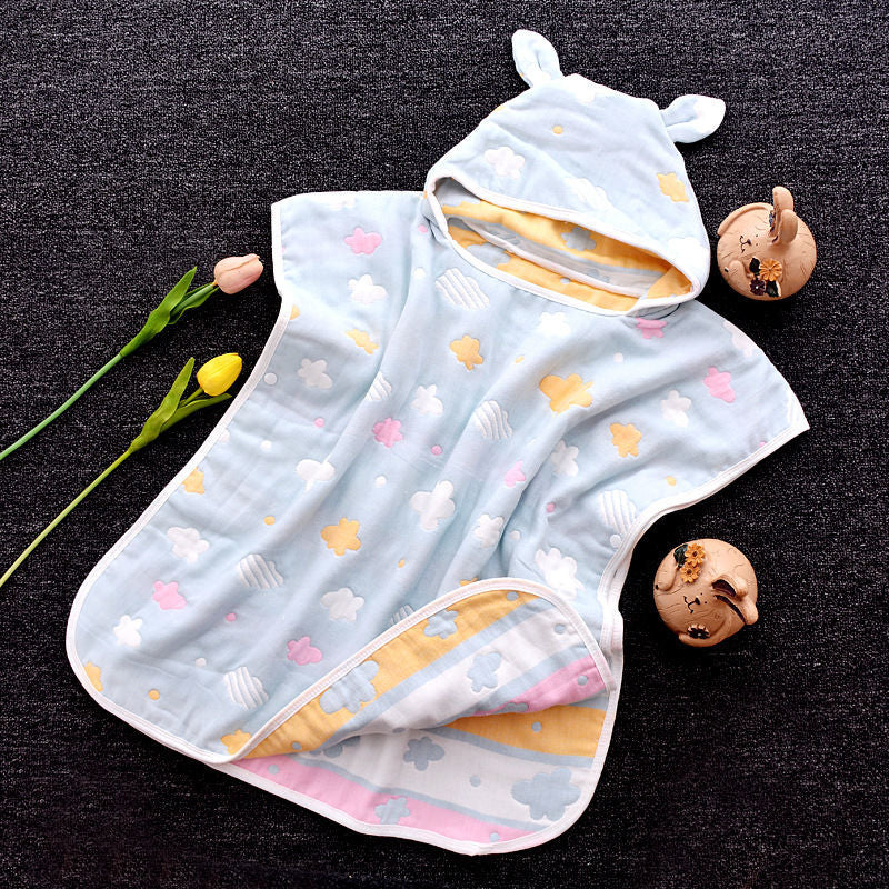 6 Layers Gauze Hooded Beach Towel Cotton Baby Cape Towels Soft Poncho Kids Bathing Stuff For Babies Washcloth