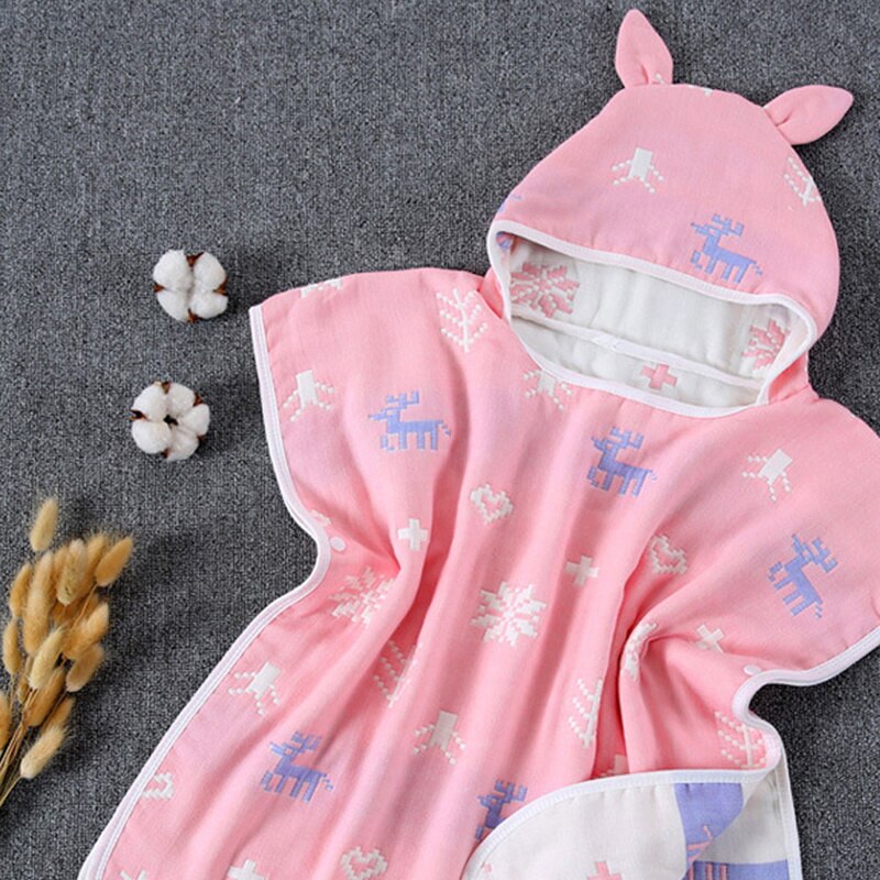 6 Layers Gauze Hooded Beach Towel Cotton Baby Cape Towels Soft Poncho Kids Bathing Stuff For Babies Washcloth