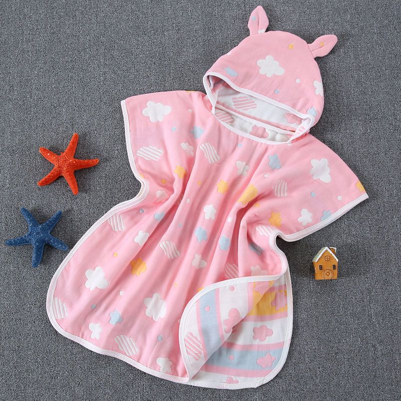 6 Layers Gauze Hooded Beach Towel Cotton Baby Cape Towels Soft Poncho Kids Bathing Stuff For Babies Washcloth